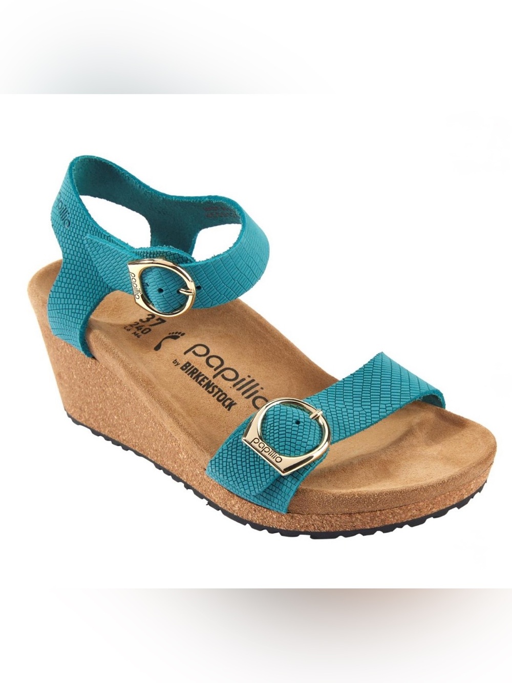 Papillio by Birkenstock Soley Leather Wedge Sandal -Size 38 US 7/7.5 -Biscay Bay